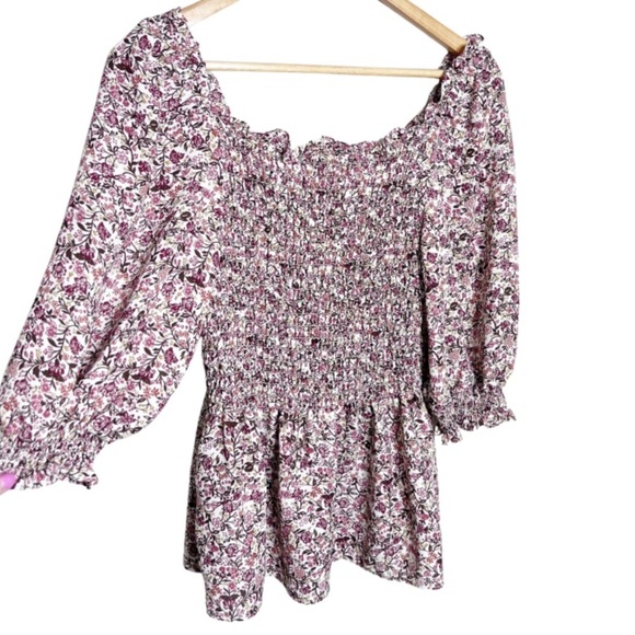 New with Tag Women's Max Studio Floral Smocked Bodice Long Sleeve Ruffle Blouse - Picture 11 of 16